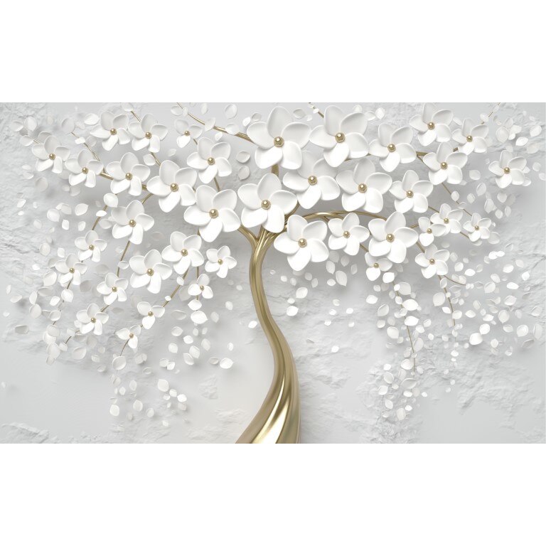 Fototapet 3D copac alb auriu, Autocolant PVC 120 x 180 cm
